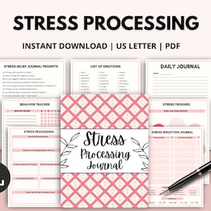 Stress Processing Journal, Stress Reduction Journal, Stress Relief Journal Prompts, Daily Stress Triggers Tracker, Self Care Therapy Journal