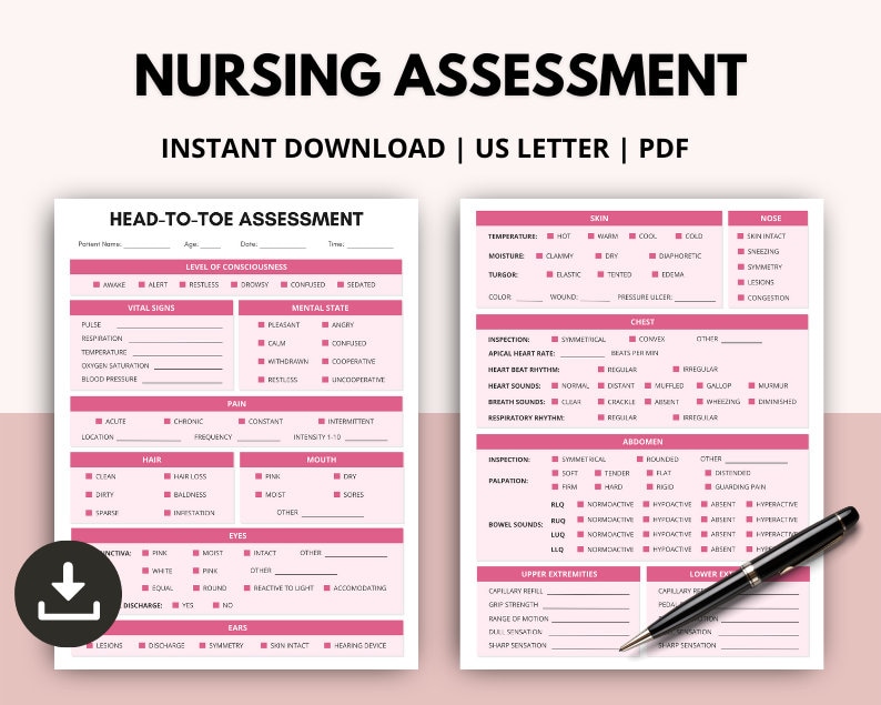 Head to Toe Assessment Checklist, Head to Toe Assessment Template ...