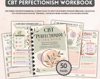 CBT Perfectionism Workbook, Overcome Your Inner Critic, Self Compassion Worksheets, Fear of Failure and People Pleasing, Therapist Resource