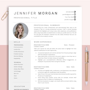 Plantilla de CV de Google Docs con carta de presentación, plantilla de CV de 1 a 2 páginas en Word y Pages, CV minimalista profesional con foto