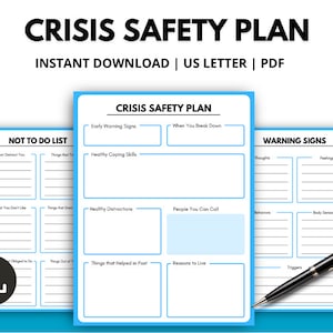 Crisis Safety Plan, Safety Crisis Plan Worksheet, Safety Plan Template, Suicide Prevention, Coping Tool, Therapy Form, Therapeutic Worksheet