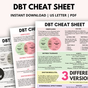 Hoja de trucos de Dbt, Tarjeta de habilidades de afrontamiento de DBT, Herramienta de terapia de salud mental DBT, TLP, Hojas de trabajo de terapia conductual dialéctica, Recurso para consejeros