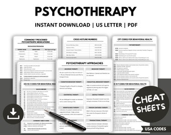 Psychotherapy Cheat Sheets, Therapist Cheat Sheets, Clinical Terms Reference, Mental Health Assessment, Desktop Documentation Reference