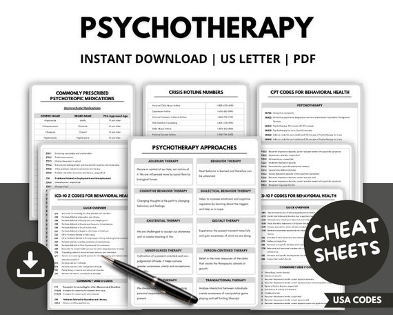 Psychotherapy Cheat Sheets, Therapist Cheat Sheets, Clinical