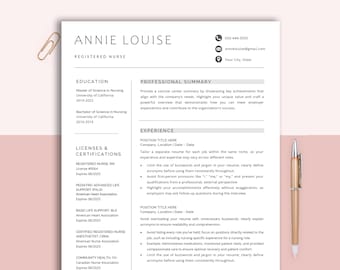 Modèle de CV d'infirmière immatriculée IA, CNA, modèle de CV de 2-3 pages Googel Doc Word & Pages, CV adjoint au médecin pour infirmière, CV de nouvelle diplômée