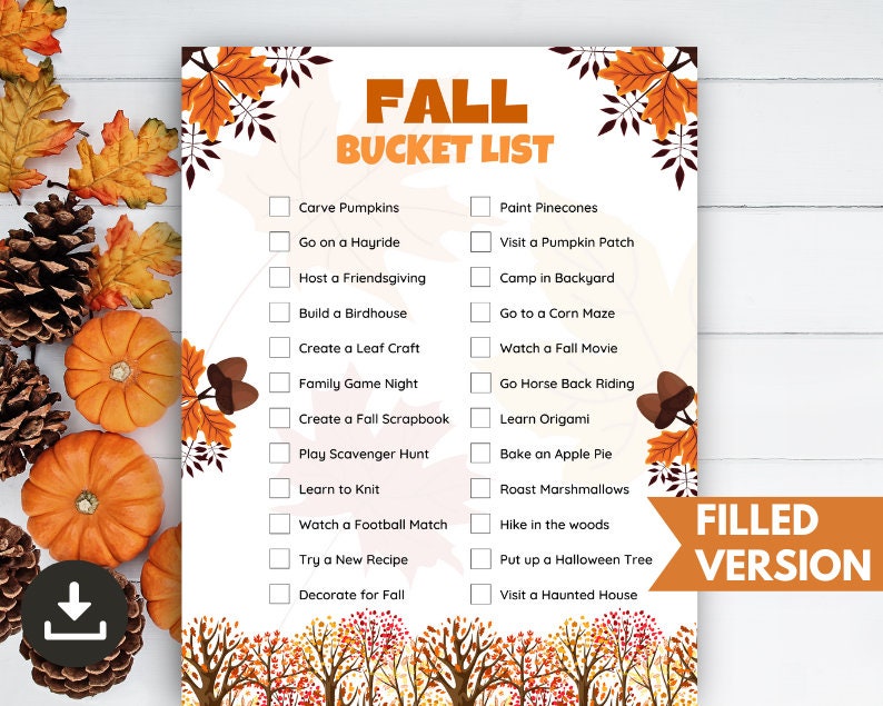 Fall Break Checklist Printable Fall Bucket List, Autumn Activity Checklist (editable) - Etsy