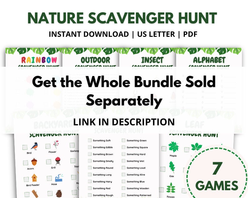 Outdoor Scavenger Hunt Game, Backyard Scavenger Hunt Clues, Nature ...