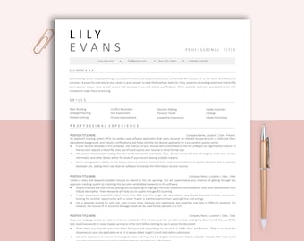 ATS Friendly Resume Template Word, Pages, 2 Pages ATS Resume, ATS Cv Resume Template, Minimalist Resume, Simple Resume, Basic Resume