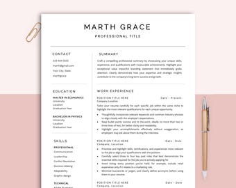 Modern Minimalist Resume Template, Cover Letter (Google Docs, Word, Pages)