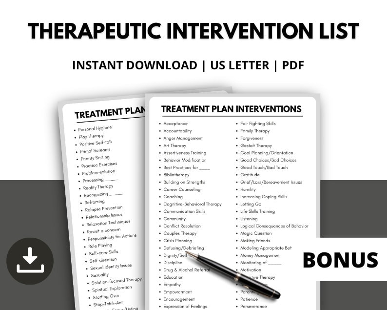 Therapy Goals and Objectives, Treatment Interventions, Therapist Cheat ...