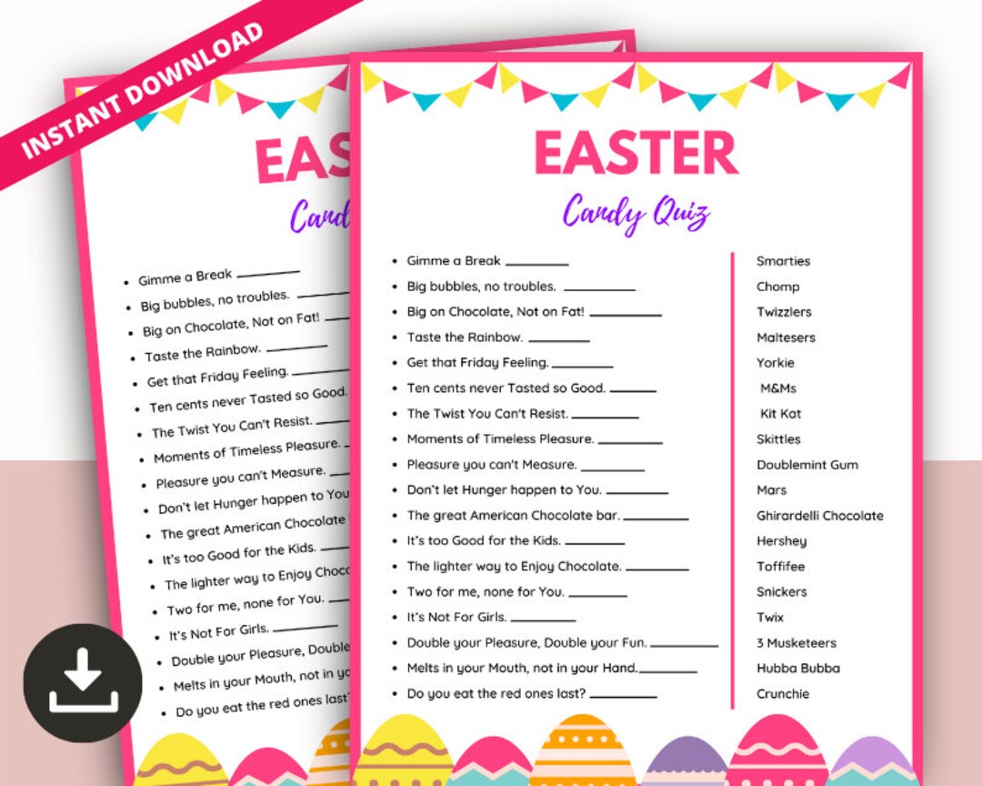Easter Candy Quiz Game, Printable Guess the Candy Quiz, Fun Easter Party Trivia Challenge
