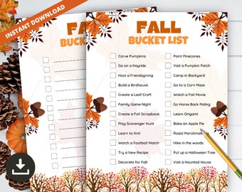 Fall Bucket List Game, Printable Autumn Checklist, Editable Fall Bucket List Template, Fall To Do Activity/Challenge List for Kids and Teens