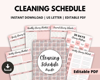Weekly Cleaning Schedule, Monthly Cleaning Checklist, Yearly Cleaning Checklist, 30 Day Cleaning Challenge, Editable Clean Home Schedule