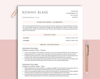 ATS Resume Template Word & Pages, 1-2 Page Professional CV, Modern Minimalist Resume with Cover Letter and References for Job Search