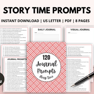 120 Story Time Journal Prompts, Story Writing Journal, Self Care Journal, Writing Prompts, Therapy Journal, Mental Health Journal, Gratitude