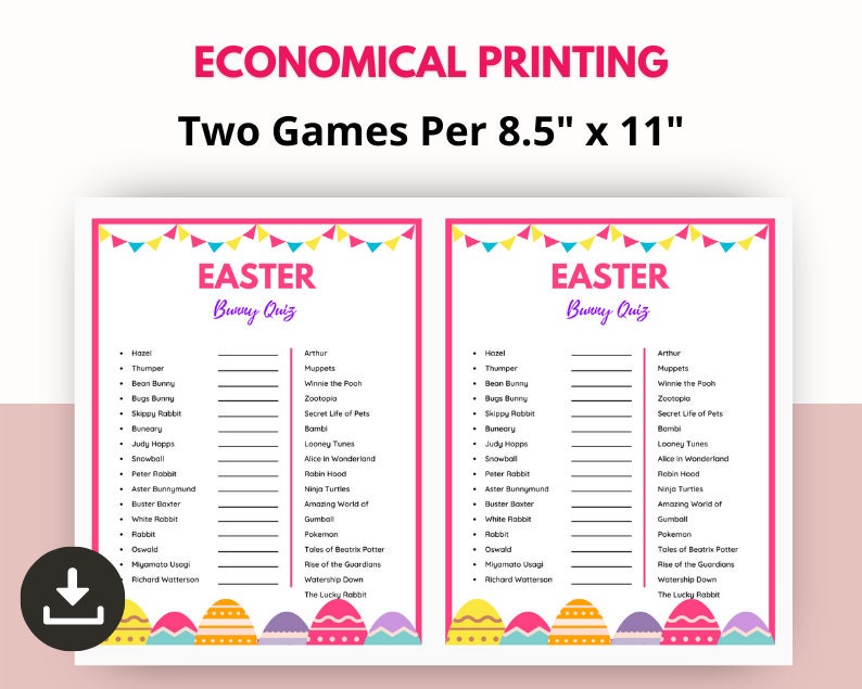 Party Supplies Virtual Easter Guess Game Printable Easter Bunny Quiz