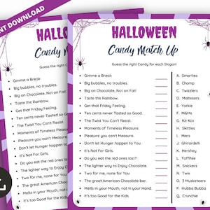 Halloween Candy Match up Game, Halloween Trivia, Fun Candy Trivia, Halloween Candy Quiz, Printable Halloween Activity for All