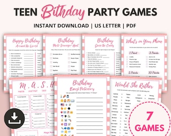 Teen Birthday Party Games Bundle, Printable Sleepover Activities (Digital Download)