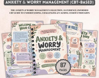 Anxiety & Worry Management CBT Workbook | Teen Therapy Worksheets | Stress Panic Coping Skills | Anxiety Journal | Managing Worry Toolkit
