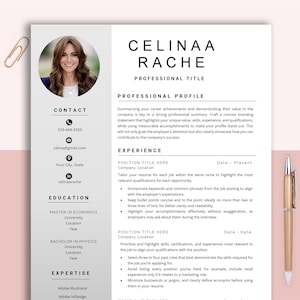 Professional Resume Template for Word & Pages, Clean CV Template with Picture, Resume and Cover Letter Template, Resume Template with Photo