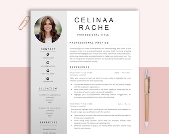 Plantilla de CV profesional para Word y Pages, plantilla de CV limpia con imagen, plantilla de CV y carta de presentación, plantilla de CV con foto