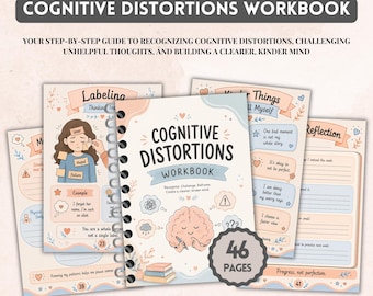 Cognitive Distortions Workbook | CBT Therapy Worksheets | Unhelpful Thinking Styles | Thought Reframing Journal | Thinking Errors