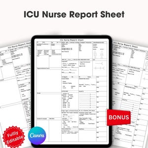 Bearbeitbares ICU Nurse Rapport Sheet, Med Surg, Pflegerapport, Nurse Brain New Grad, Rapport, RN-Patient, Canva & PDF