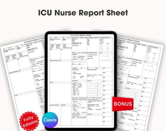 Editable ICU Nurse Report Sheet Med Surg, Nursing Report Sheet, Nurse Brain New Grad, Report Sheet,RN Patient Report, Canva & PDF