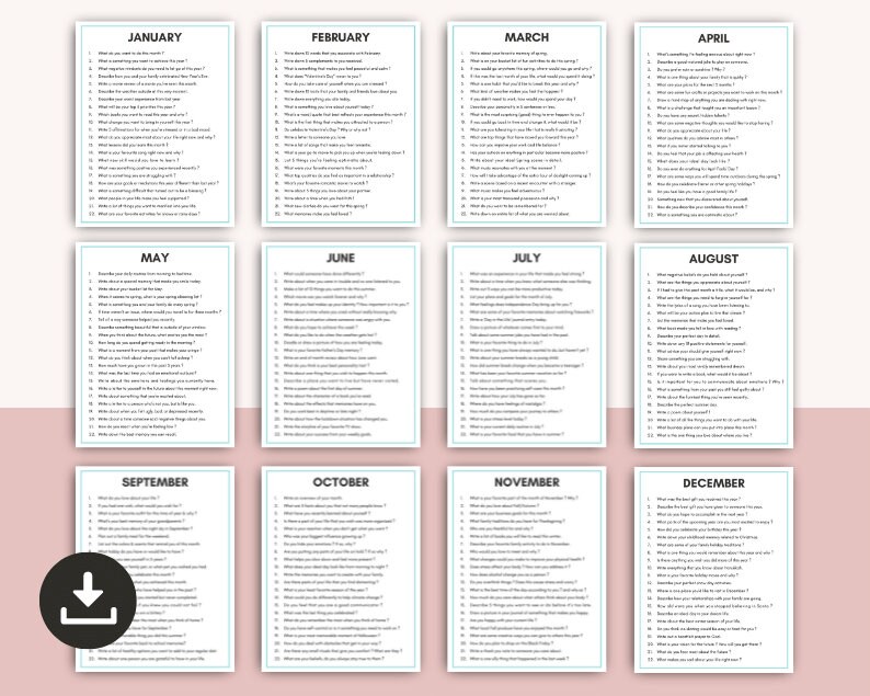 May include: A printable worksheet with conversation starters for each month of the year. The worksheet is designed to help people get to know each other better by asking thought-provoking questions.