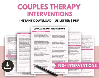 Couples Therapy Interventions, Marriage Counselling, Relationship Therapy Intervention List, Couples Therapy Notes, Therapist Cheat Sheets