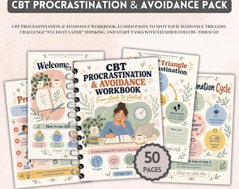 CBT Procrastination and Avoidance Workbook, Perfectionism Worksheets, ADHD Productivity Planner, Counseling Handouts, Time Management Skills
