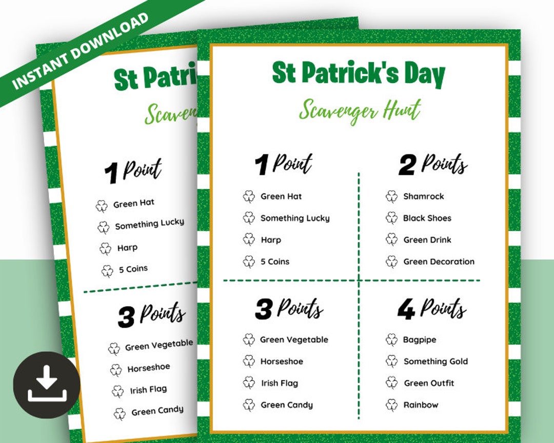 St Patrick Day Scavenger Hunt Game, St Patty’s Treasure Hunt, Irish ...