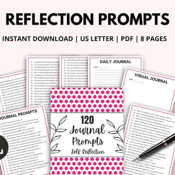 120 Self Reflection Journal Prompts, Daily Reflection Journal, Self Care Journal, Self Discovery Journal, Gratitude Journal, Thought Journal