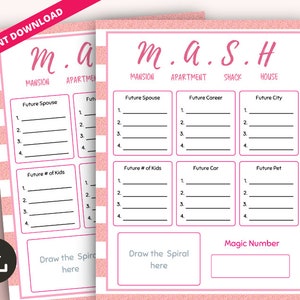 Teen MASH Game, Teen Sleepover Party Game, Birthday Girl Game, Preteen Birthday game, Pajama Party game, Fun Slumber Girl Game