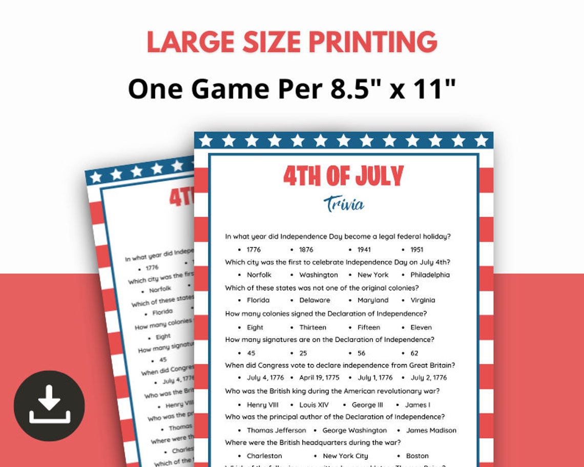4th of July Trivia Game, Patriotic Quiz (printable) - Etsy Canada