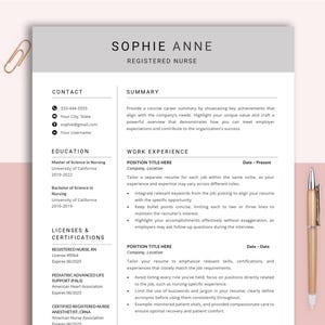 May include: A resume template for a registered nurse with a gray background and black text. The resume includes sections for contact information, summary, education, work experience, licenses and certifications. The template is designed to help nurses create a professional and effective resume.