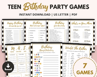 Teen Birthday Party Games Bundle, Sleepover Activities (Printable)