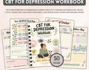 CBT for Depression Workbook - CBT Worksheets for Adults, Low Mood, Negative Thoughts & Coping Skills, Mental Health Therapist Worksheets