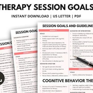 Therapy Session Goals and Guidelines, CBT Interventions List,  Therapeutic Homework, Therapist Cheat Notes, Therapy Goal Setting Tool