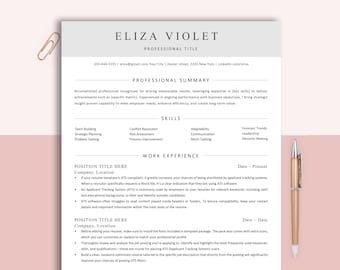 Clean Minimlasit Resume Template - Word, Pages - Executive cv Bundle with Cover Letter and Icons Included.  Professional CV Template