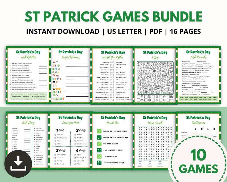 St Patrick Day Party Games Bundle, Emoji Pictionary, Irish Riddles, St ...