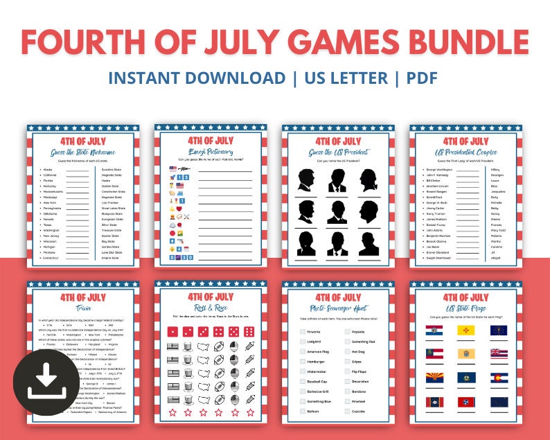 Fourth of July Games Bundle, 4th of July US Patriotic, American Independence Day Games, 4th of July Party Activities for Kids and Adults image 2