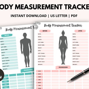 Body Measurement Tracker, Gewichtsverlies Tracker, Afdrukbare Body Measurement Chart, Wekelijkse Fitness Planner, BMI Tracking Sheet, Health Journal