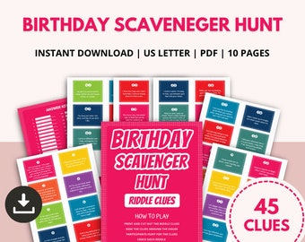 Birthday Scavenger Hunt Clues, Teen Scavenger Hunt Riddles, Indoor Scavenger Hunt for Adults & Kids, Outdoor Birthday Treasure Hunt Clues