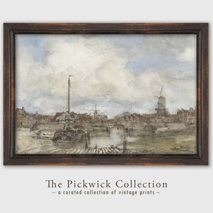 Victorian Oil Painting | Antique Oil Painting | Victorian Printable Wall Art | Seaside Village Watercolor Artwork | Moody Vintage Portrait