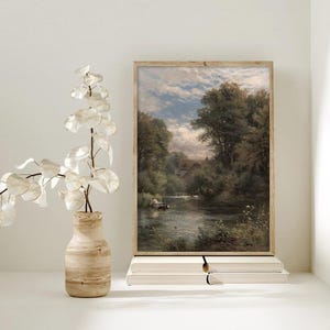 On the Thames, by Alfred Augustus Glendening, circa 1875 | Antique Victorian Printed Wall Art  | Vintage Painting Man Fishing Painting Print