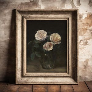 Still Life with Roses, by Henri Fantin-Latour, circa 1863 |  Antique Printed Wall Art  | Victorian Flowers | Vintage Portrait of a Woman