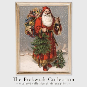 Antique Illustration | Vintage Santa Artwork | Victorian Christmas Wall Art | Victorian Winter Scene Art | Christmas Artwork