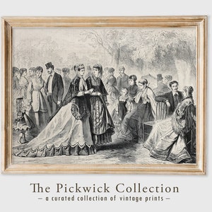 Antique Painting | Victorian Printable Wall Art | Antique Illustration | Paris Gathering Artwork | Black and White Vintage Wall Art