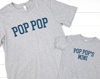 Chemises pop pop et mini Chemise pop pop Cadeau pop pop promu grand-père Faire-part de bébé Papa petit-fils T-shirts de famille assortis Fête des pères